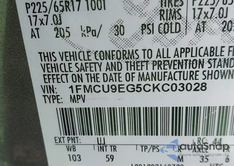 2012 Ford Escape Limited from USA, damaged, VIN 1FMCU9EG5CKC03028